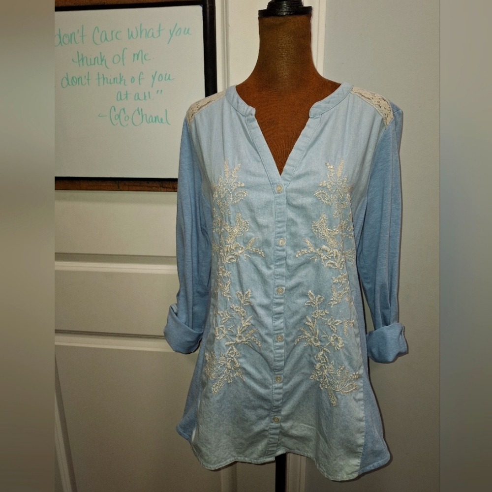 Light Blue Embroidered Women's Top